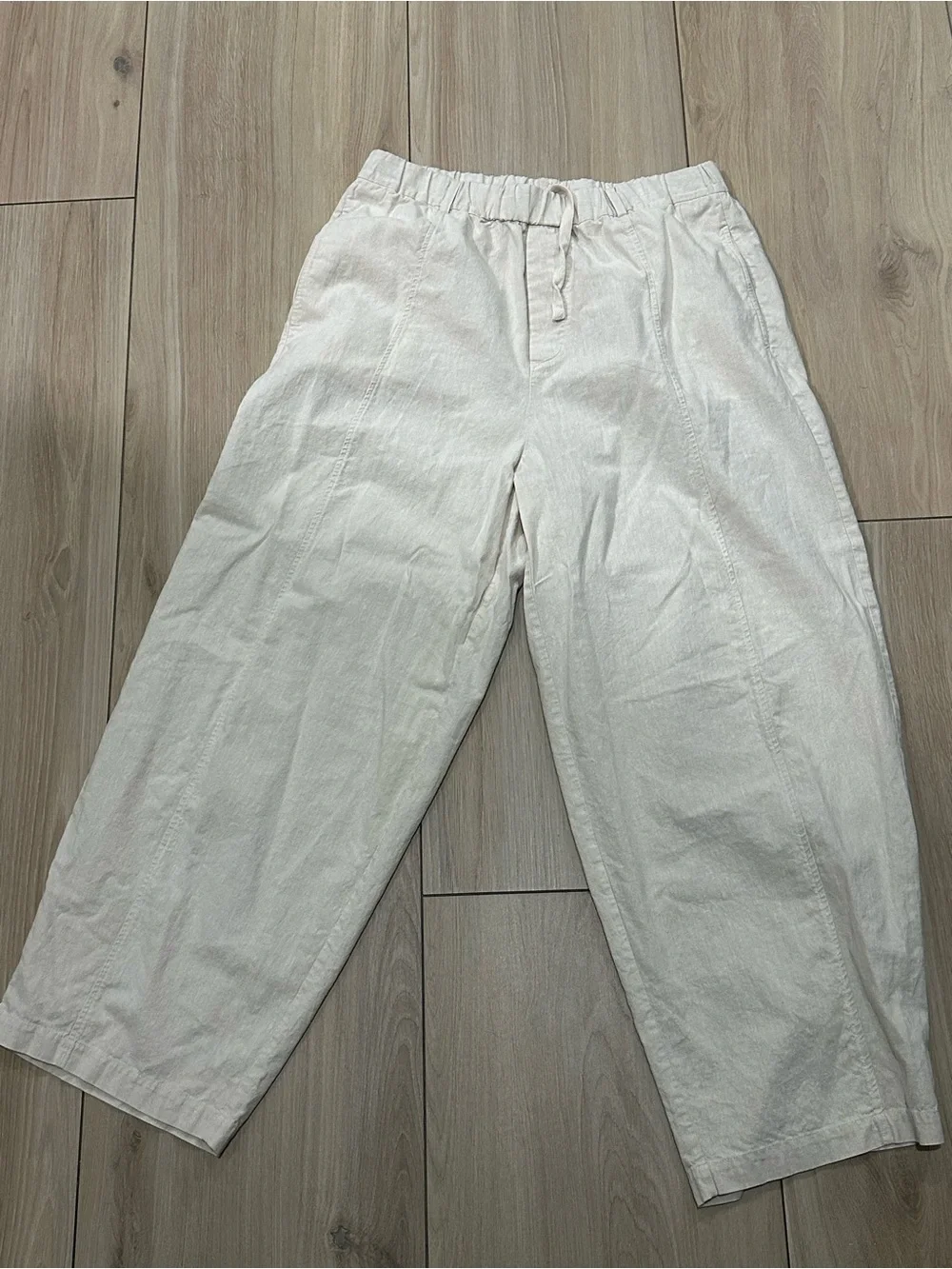 Zara Men’s Cream Wide Leg Linen Blend Pants – Size L